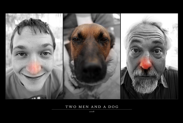 two men and a dog