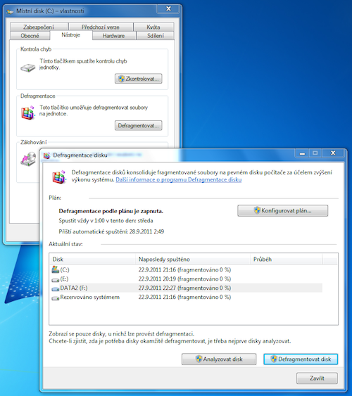 Nástroj pro defragmentaci ve Windows 7
